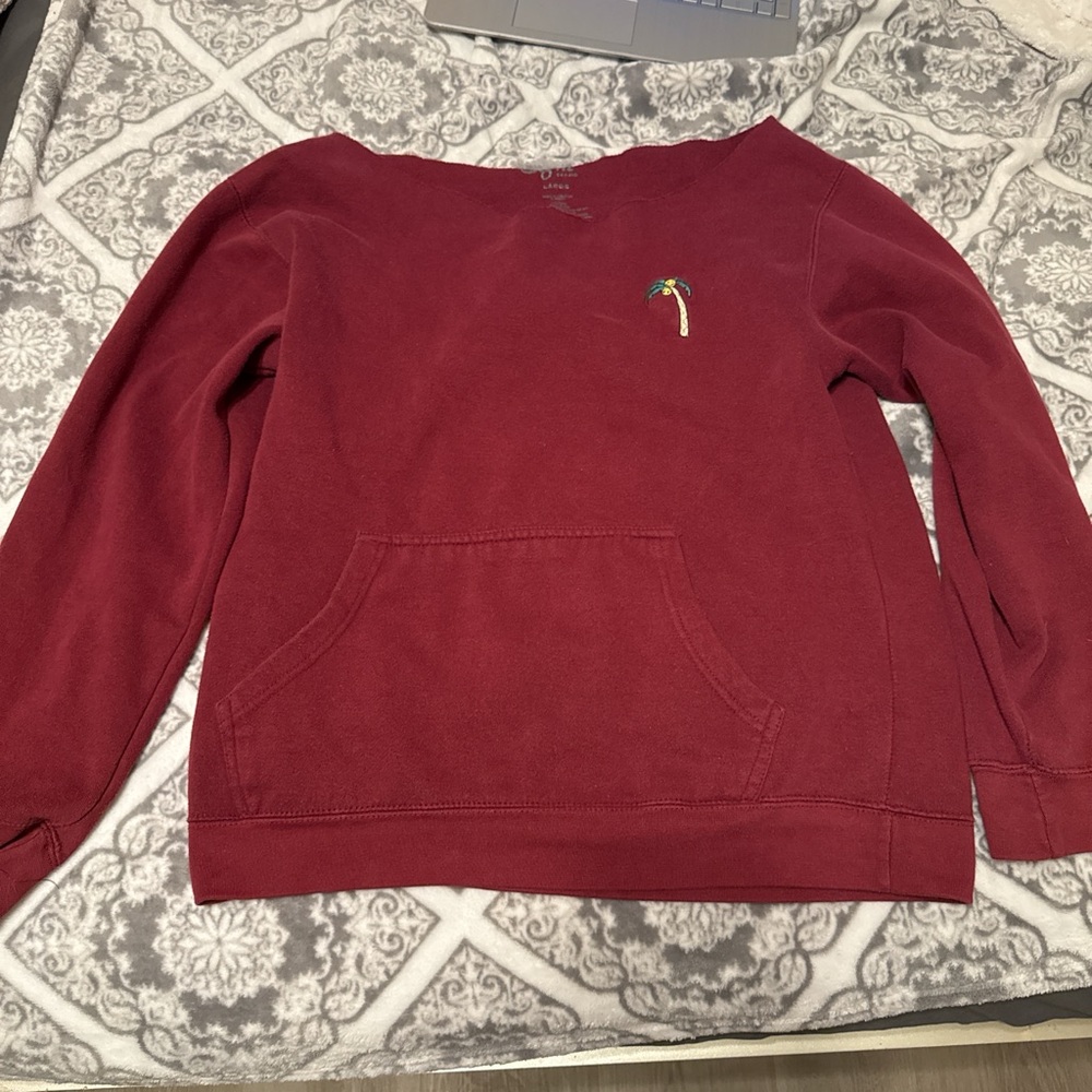 Burgundy cut at neckline sweatshirt
